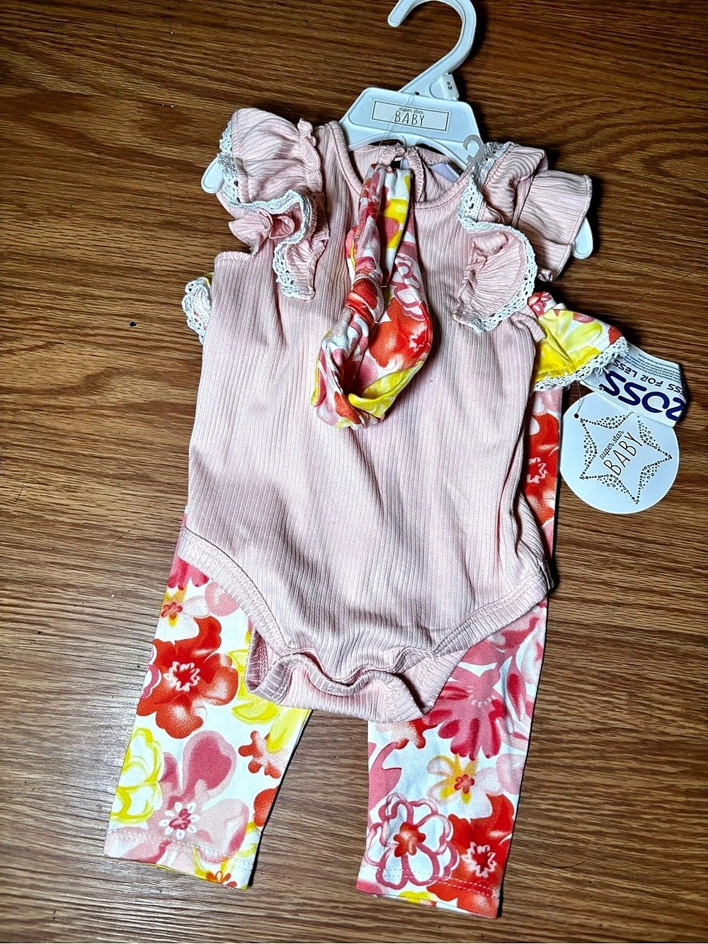 Super star baby Floral Romper & Pants Set in Pink & Yellow Baby 6M